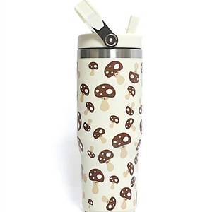 NEW 42POPS mushroom print stainless steel insulated 30 oz tumbler in white mocha